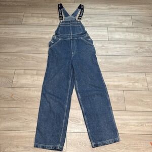 Y2K Tommy Hilfiger Bib Denim Overalls Logo Spellout 100% Cotton Medium Wash